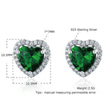 925 Silver Heart Nano Emerald Stud Earrings Women Anniversary Jewelry
