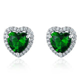 925 Silver Heart Nano Emerald Stud Earrings Women Anniversary Jewelry