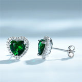 925 Silver Heart Nano Emerald Stud Earrings Women Anniversary Jewelry