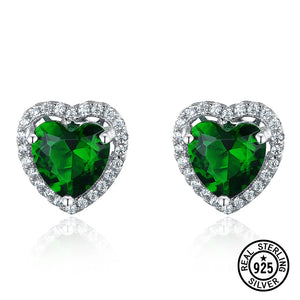 925 Silver Heart Nano Emerald Stud Earrings Women Anniversary Jewelry