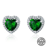 925 Silver Heart Nano Emerald Stud Earrings Women Anniversary Jewelry