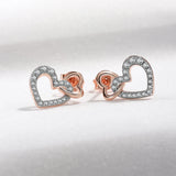 925 Silver Heart Crystal CZ Stud Earrings Rose Plated Women's Jewelry