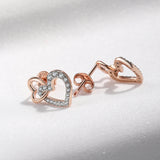 925 Silver Heart Crystal CZ Stud Earrings Rose Plated Women's Jewelry