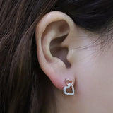 925 Silver Heart Crystal CZ Stud Earrings Rose Plated Women's Jewelry