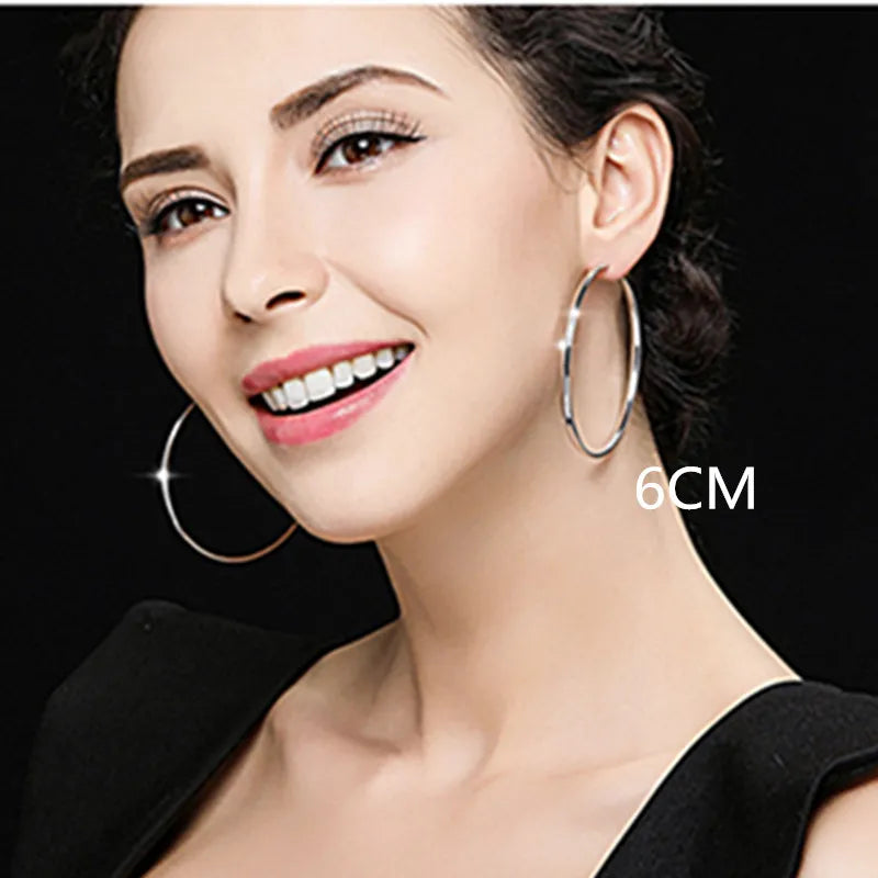 925 Sterling Silver Platinum Hoop Earrings for Women