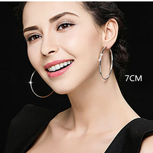 925 Sterling Silver Platinum Hoop Earrings for Women
