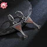 925 Silver Champagne Glasses Drop Earrings Zircon Party Jewelry