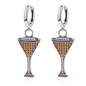 925 Silver Champagne Glasses Drop Earrings Zircon Party Jewelry