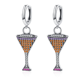 925 Silver Champagne Glasses Drop Earrings Zircon Party Jewelry