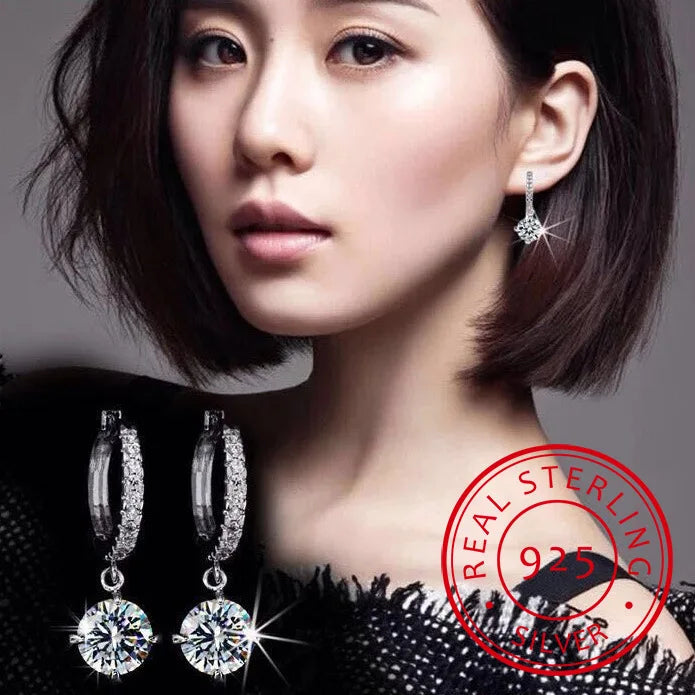 925 Silver Earrings CZ Zirconia Drop Earrings For Women S-E401