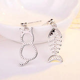 925 Silver Tassel Earrings CZ Zirconia Cat Fish Oorbellen Brincos