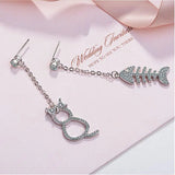 925 Silver Tassel Earrings CZ Zirconia Cat Fish Oorbellen Brincos
