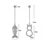 925 Silver Tassel Earrings CZ Zirconia Cat Fish Oorbellen Brincos