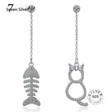 925 Silver Tassel Earrings CZ Zirconia Cat Fish Oorbellen Brincos