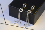 925 Silver Earrings CZ Heart Beads Tassel Earrings Women S-E400