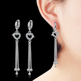 925 Silver Earrings CZ Heart Beads Tassel Earrings Women S-E400
