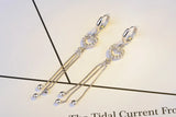 925 Silver Earrings CZ Heart Beads Tassel Earrings Women S-E400