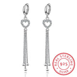 925 Silver Earrings CZ Heart Beads Tassel Earrings Women S-E400