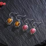 925 Sterling Silver Rhodochrosite Tiger's Eye Earrings