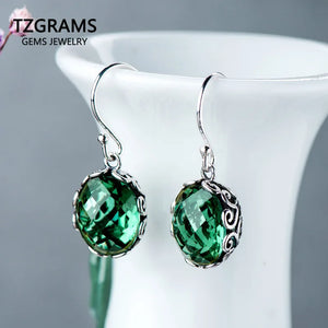 925 Silver Green Crystal Dangle Earrings for Women