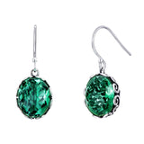 925 Silver Green Crystal Dangle Earrings for Women