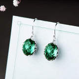925 Silver Green Crystal Dangle Earrings for Women