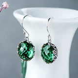 925 Silver Green Crystal Dangle Earrings for Women