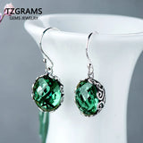 925 Silver Green Crystal Dangle Earrings for Women