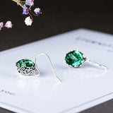 925 Silver Green Crystal Dangle Earrings for Women