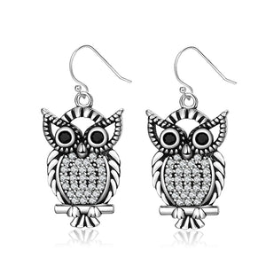 925 Silver Owl Drop Earrings Fine Gift for Women