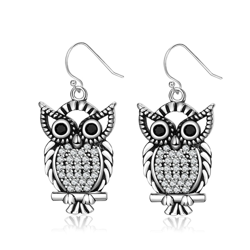 925 Silver Owl Drop Earrings Fine Gift for Women