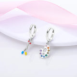 925 Silver Earrings Purple Flower Feather Hoop Zircon Jewelry Gift
