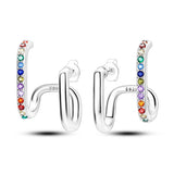 925 Silver Earrings Purple Flower Feather Hoop Zircon Jewelry Gift