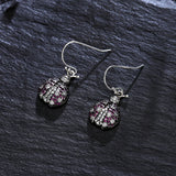 925 Silver Pink Beetle Drop Earrings with Zircon