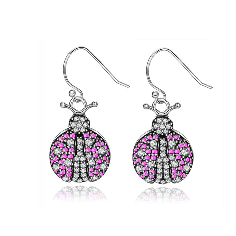 925 Silver Pink Beetle Drop Earrings with Zircon