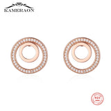 925 Silver Rose Zircon Stud Earrings Women Gift