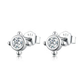 925 Silver Round Zircon Ear Studs Women Wedding Jewelry