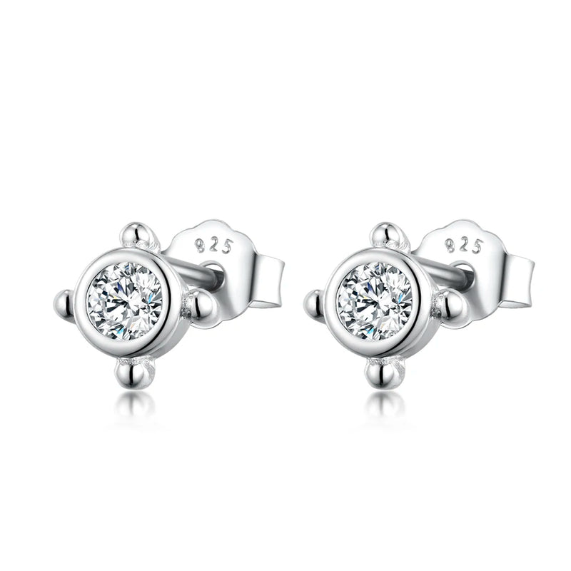 925 Silver Round Zircon Ear Studs Women Wedding Jewelry