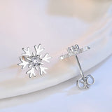 925 Silver Snowflake Zircon Earrings Girls Charm Jewelry Christmas Gift