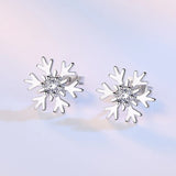 925 Silver Snowflake Zircon Earrings Girls Charm Jewelry Christmas Gift
