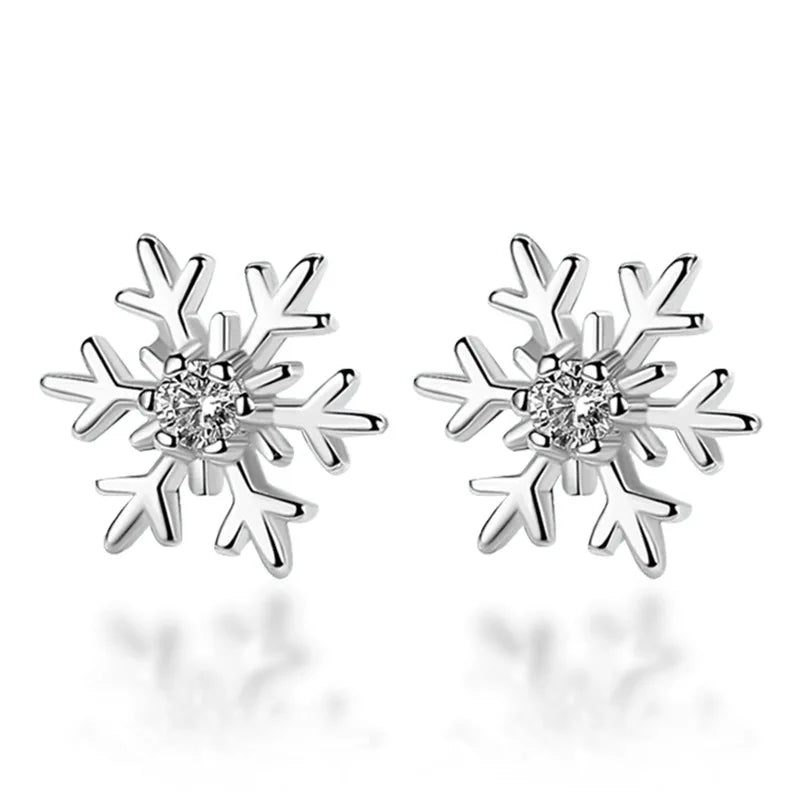 925 Silver Snowflake Zircon Earrings Girls Charm Jewelry Christmas Gift