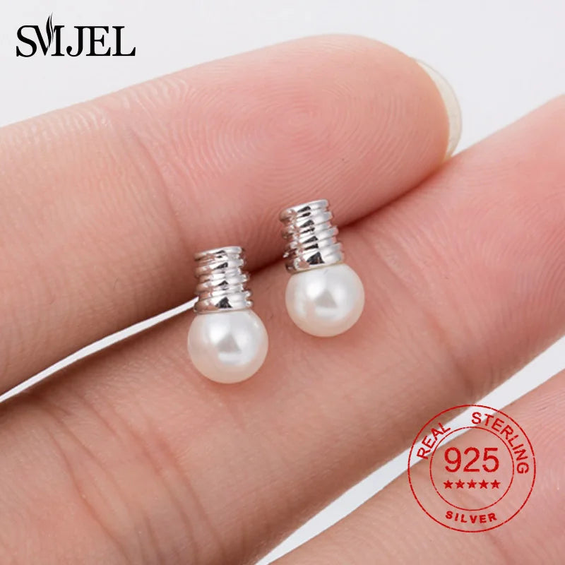 925 Silver Cat Moon Pearl Stud Earrings Ballet Jewelry
