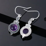 925 Silver Vintage Amethyst Drop Earrings Dangle for Women