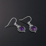 925 Silver Vintage Amethyst Drop Earrings Dangle for Women