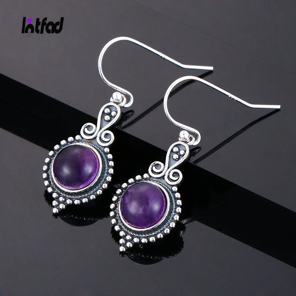 Vintage Amethyst Drop Earrings 925 Silver Dangle Anniversary Gift