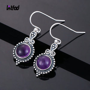 Vintage Amethyst Drop Earrings 925 Silver Dangle Anniversary Gift