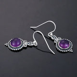 925 Silver Vintage Amethyst Drop Earrings Dangle for Women
