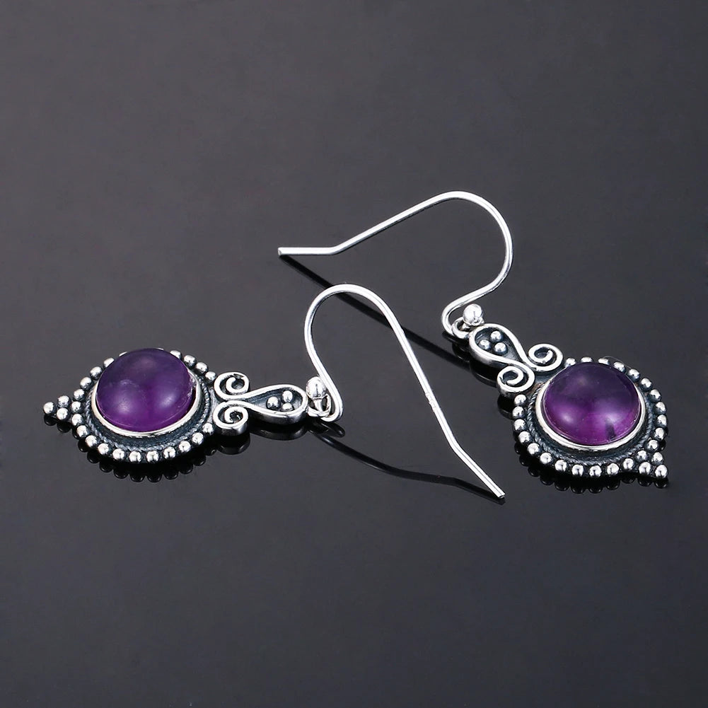 Vintage Amethyst Drop Earrings 925 Silver Dangle Anniversary Gift