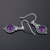 Vintage Amethyst Drop Earrings 925 Silver Dangle Anniversary Gift