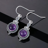 925 Silver Vintage Amethyst Drop Earrings Dangle for Women